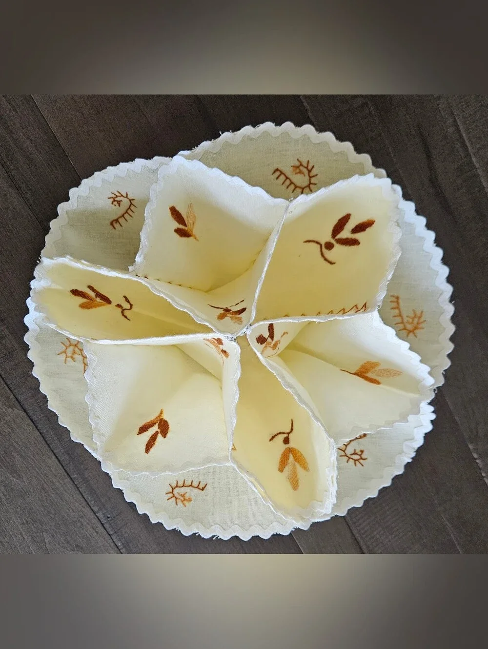Vintage Fabric Linen Dinner Roll Biscuit Bread Warmer Holder Floral Embroidered